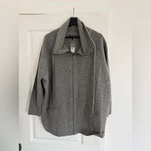 NEW Eileen Fisher Women's moon funnel neck cardigan grey 100% wool XL